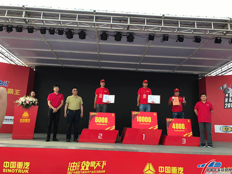 马治通以23.83升/百公里的成绩获得冠军，魏代峰最终以24升/百公里的成绩屈居亚军，季军获得者是季衍军，他的成绩为24.72升/百公里。三位选手上台领奖！